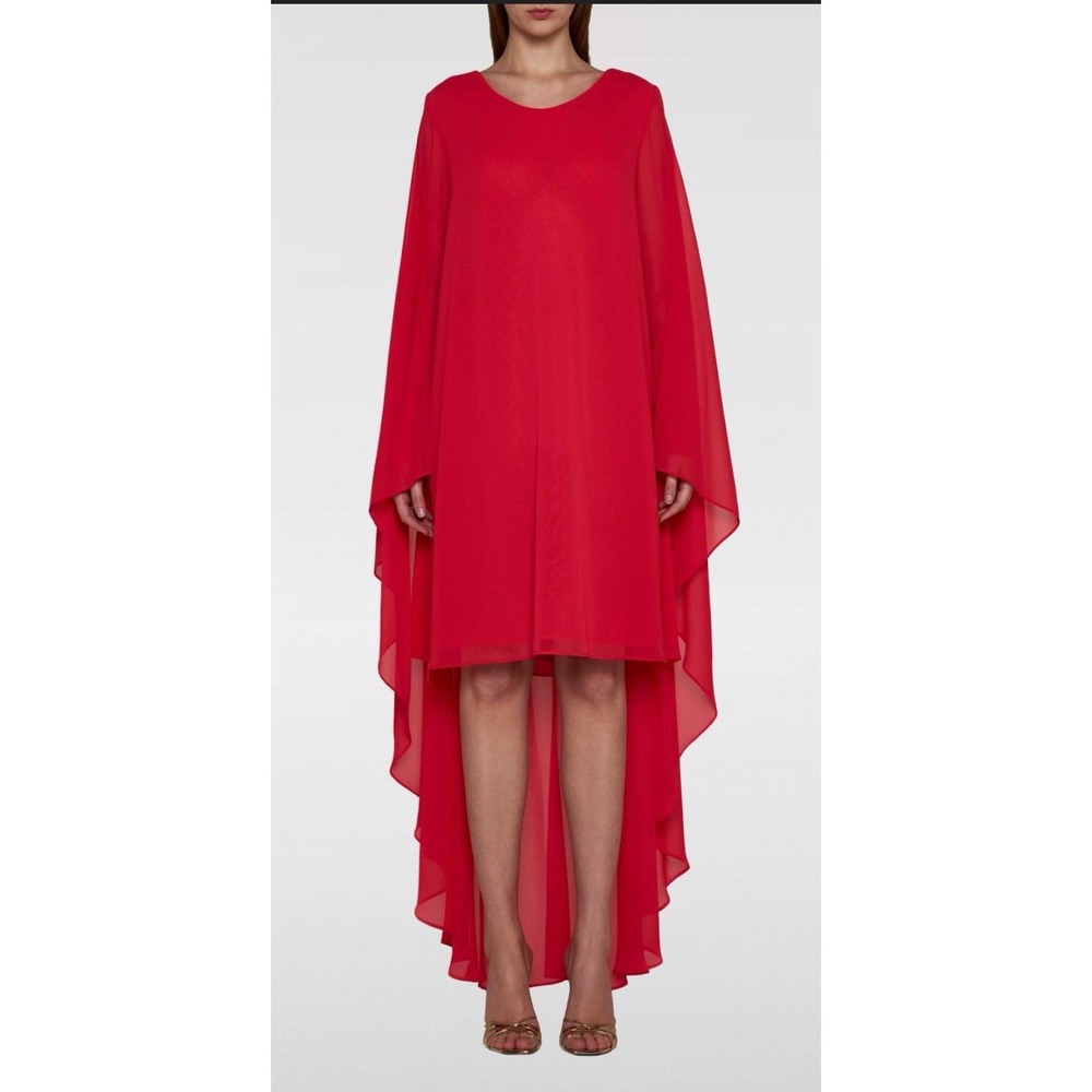 TALBOT RUNHOF Chiffon Cape Back Dress In Siena Red $1575 Size 34‎ US 4